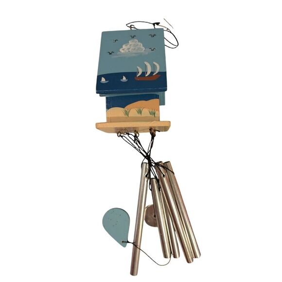 Vintage charming hand-painted‎ lighthouse theme birdhouse wind chime Sailboat - Picture 7 of 11